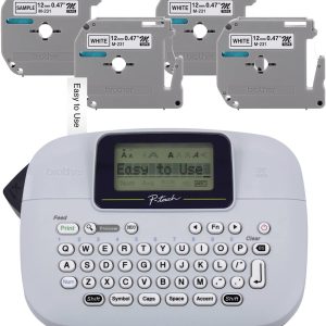 Brother PT-M95 P-Touch Monochrome Label Maker Bundle (4 Label Tapes Included),White